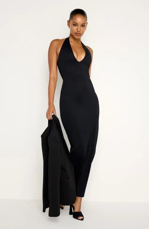 Good American Scuba Halter Maxi Dress in Black - Small