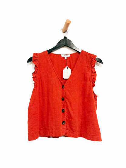 Madewell Linen-Blend Ruffle Button-Front Tank in Etruscan Clay - 4