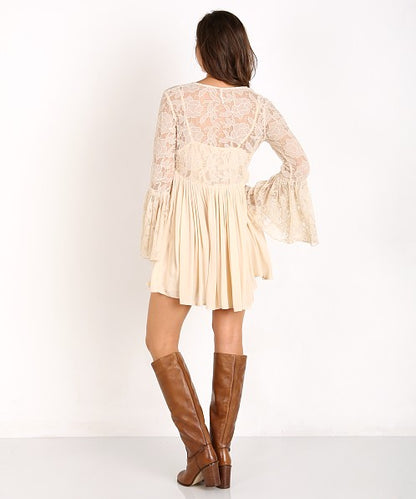 Free People With Love From India Cream Lace Mini Dress - Small