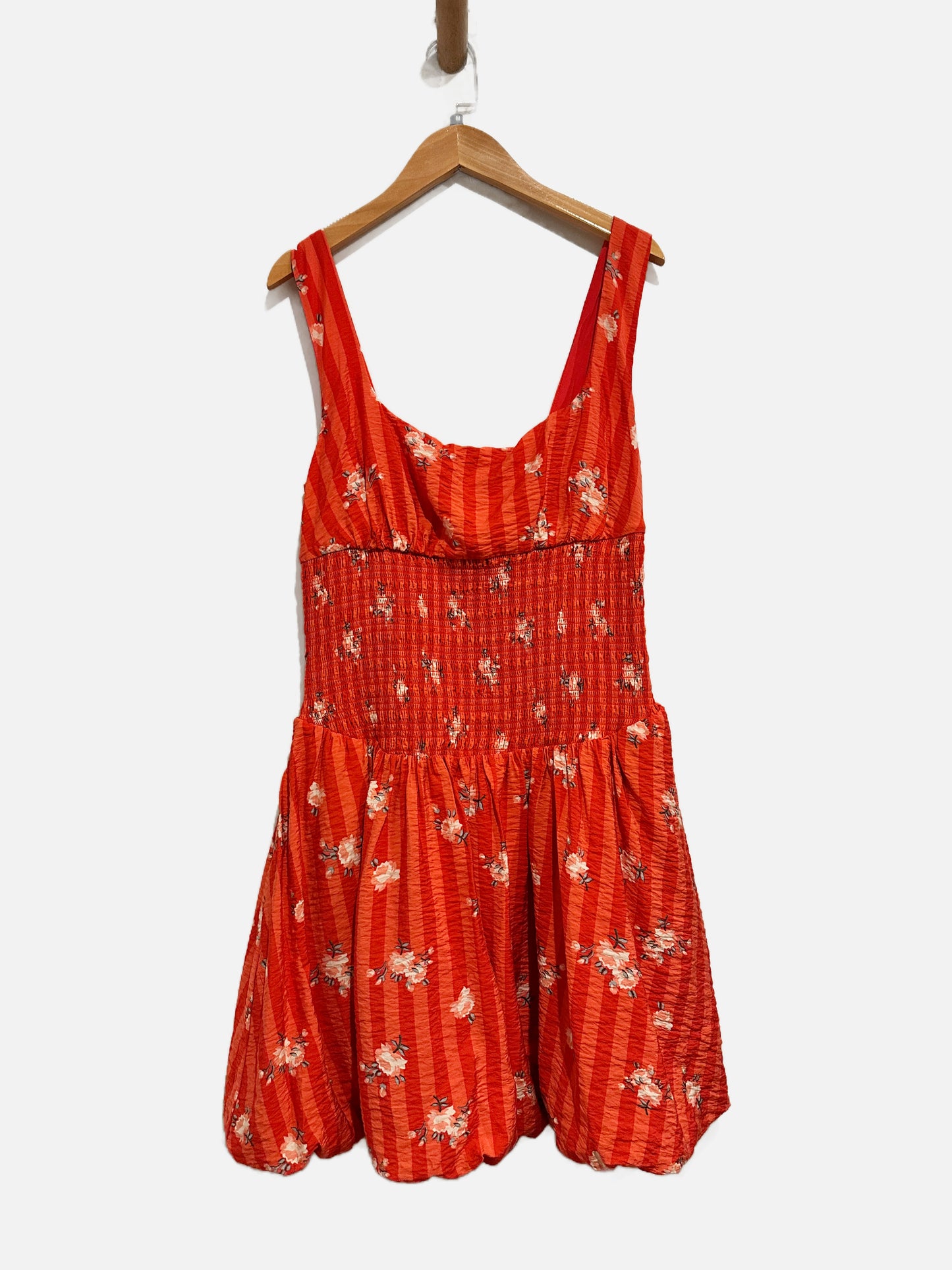 Anthropologie Square-Neck Smocked Mini Dress in Red - Medium