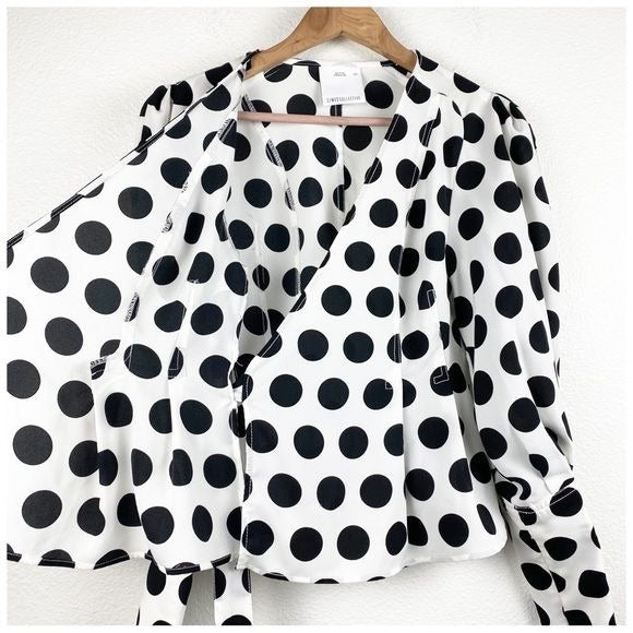 C/MEO Collective White Polka Dot Wrap Blouse Size XXS