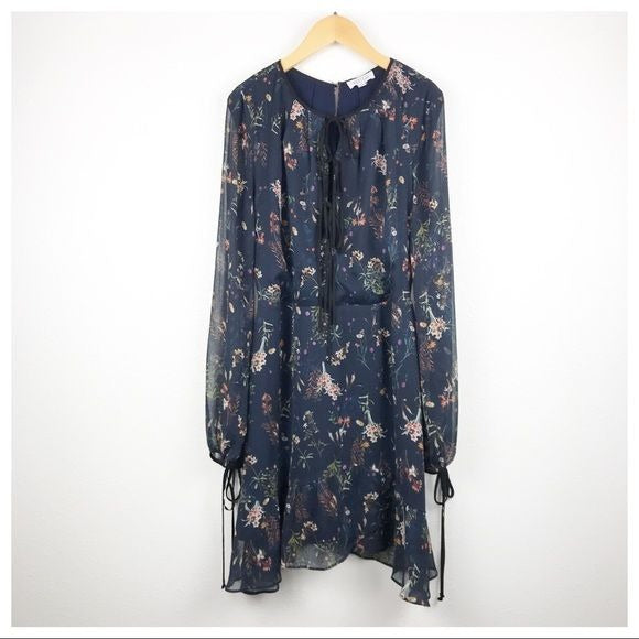 Barneys New York Floral Chiffon Dress in Navy Size Medium