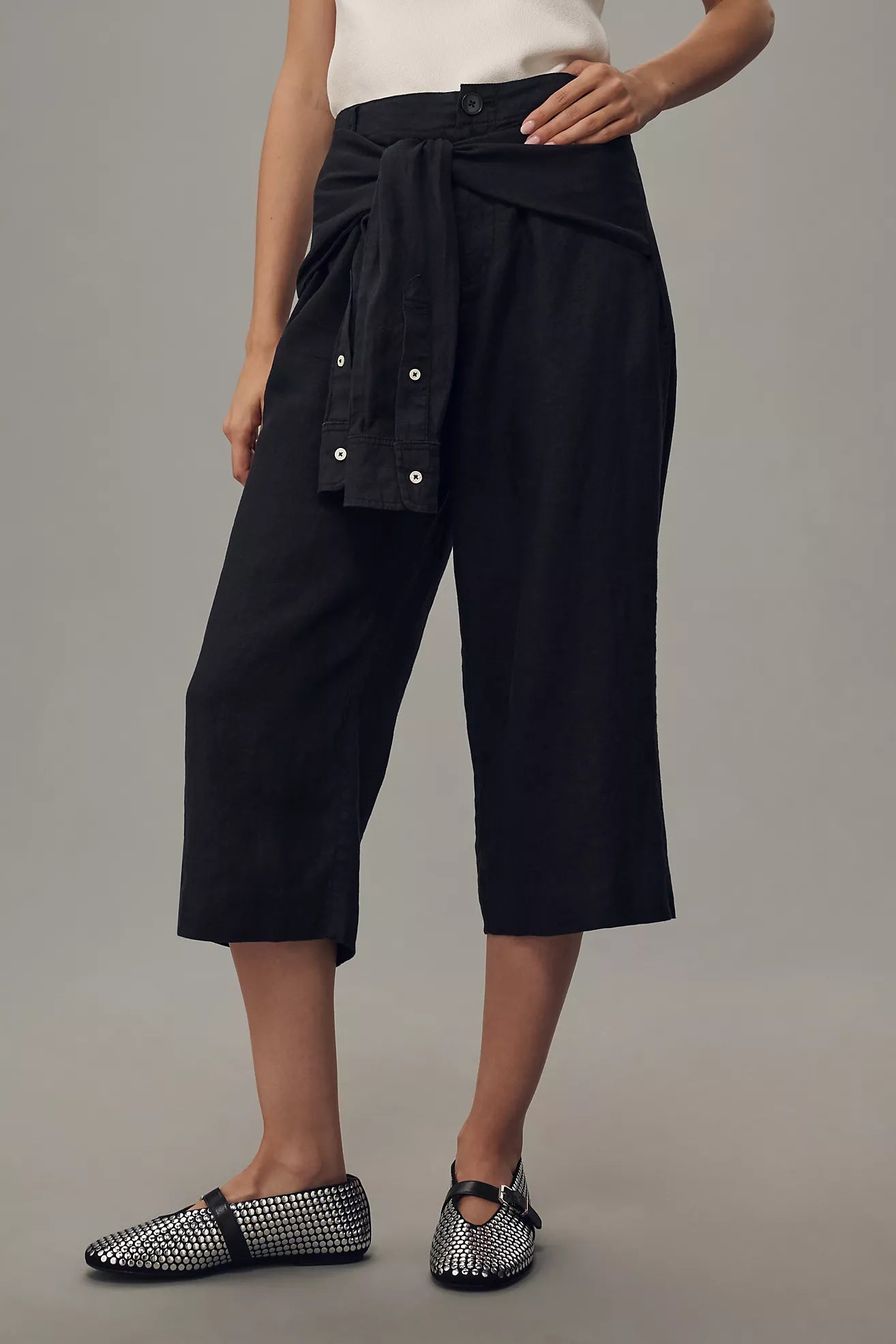 Anthropologie Pilcro Black Linen Tie Pants - 12