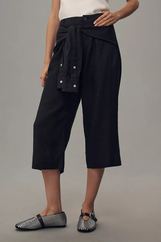 Anthropologie Pilcro Black Linen Tie Pants - 12