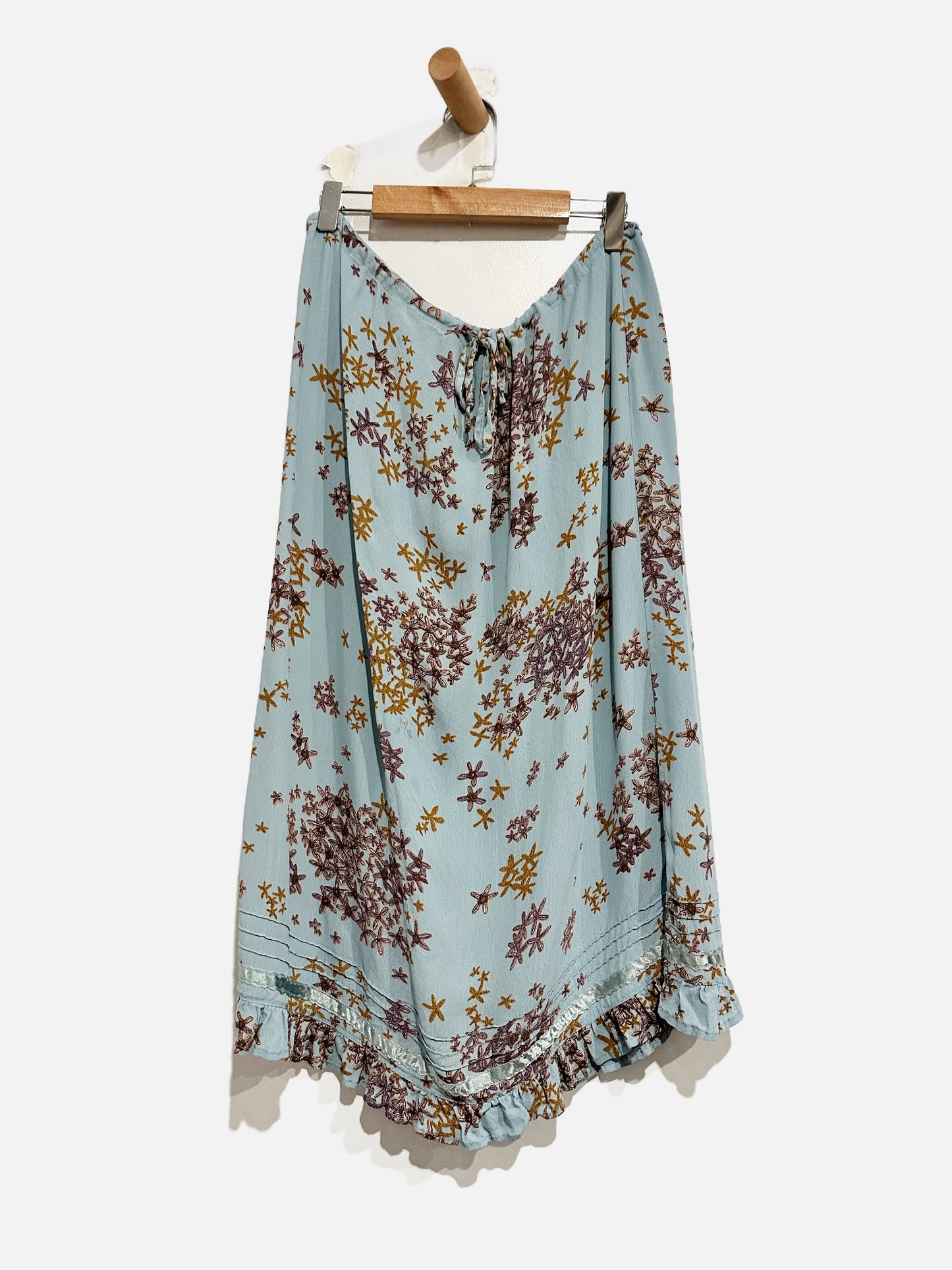 Vintage Y2K Cute Options Baby Blue Floral Midi Skirt - Small