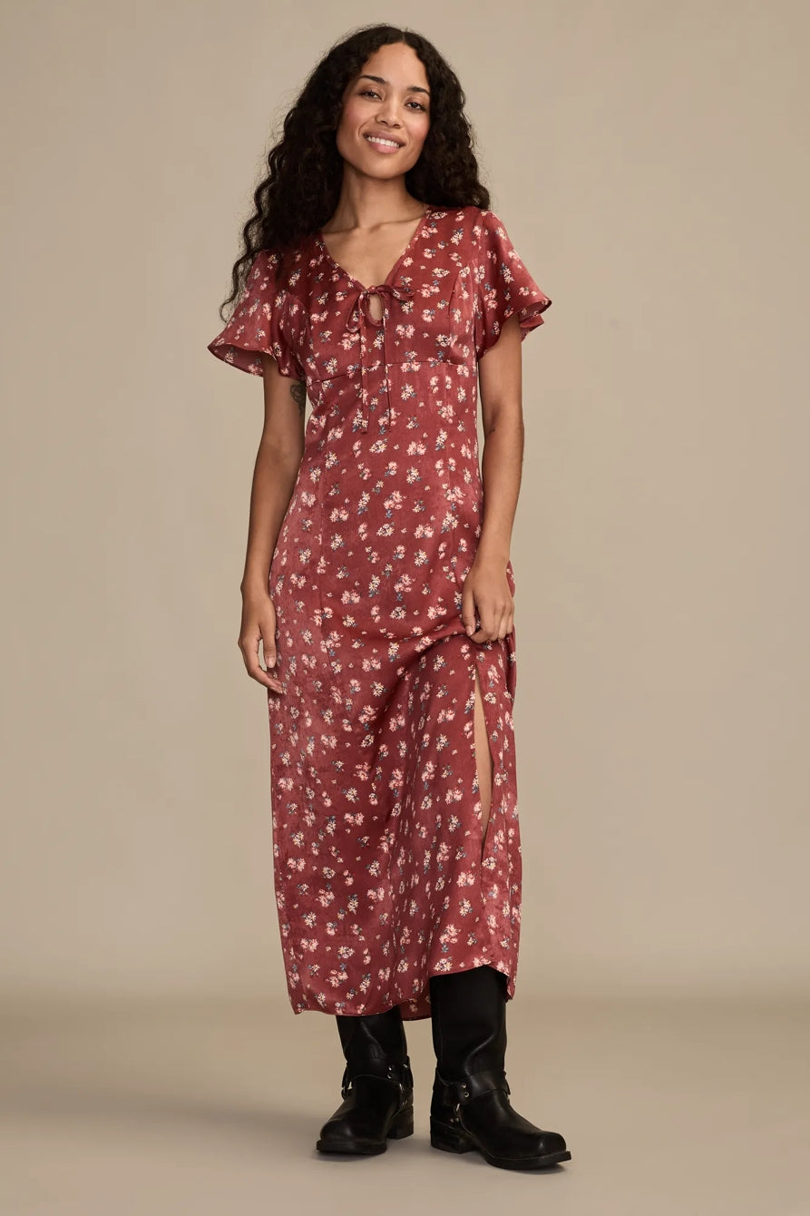 Lucky Brand Flutter Sleeve Midi Dress in Rust Multi - Small