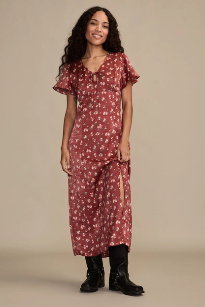 Lucky Brand Flutter Sleeve Midi Dress in Rust Multi - Small