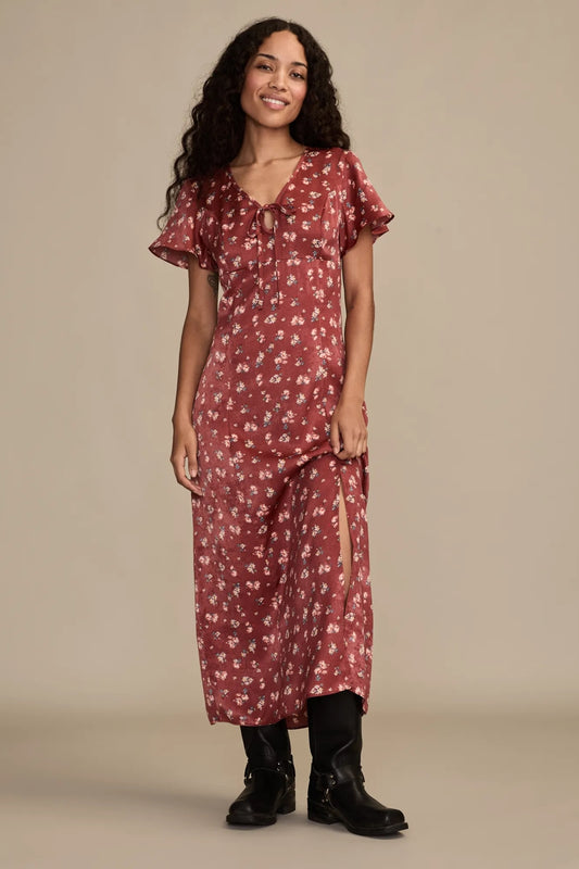 Lucky Brand Flutter Sleeve Midi Dress in Rust Multi - Small