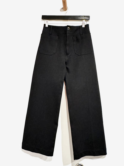 Anthropologie Maeve Colette Cropped Wide Leg Pants in Black Onyx - 25
