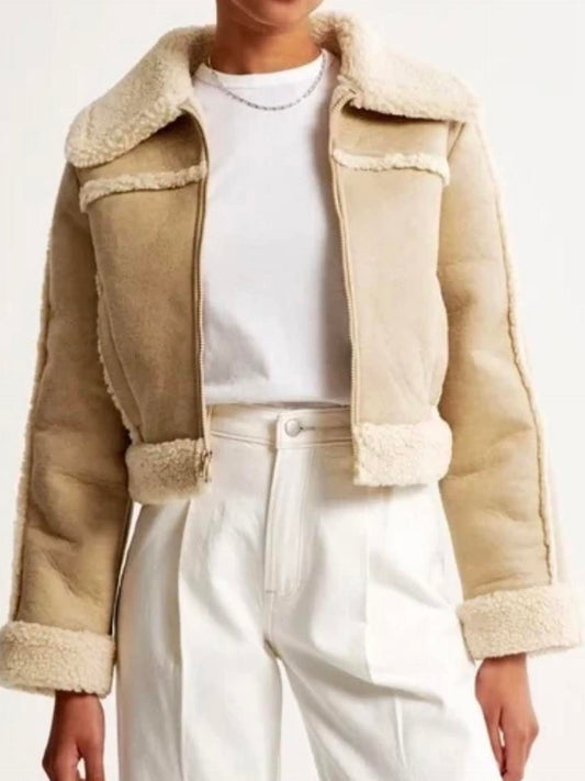 Abercrombie & Fitch Vegan Suede Shearling Coat - Medium