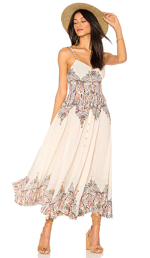 Free People Be My Baby Maxi Dress in Ivory Combo - Medium