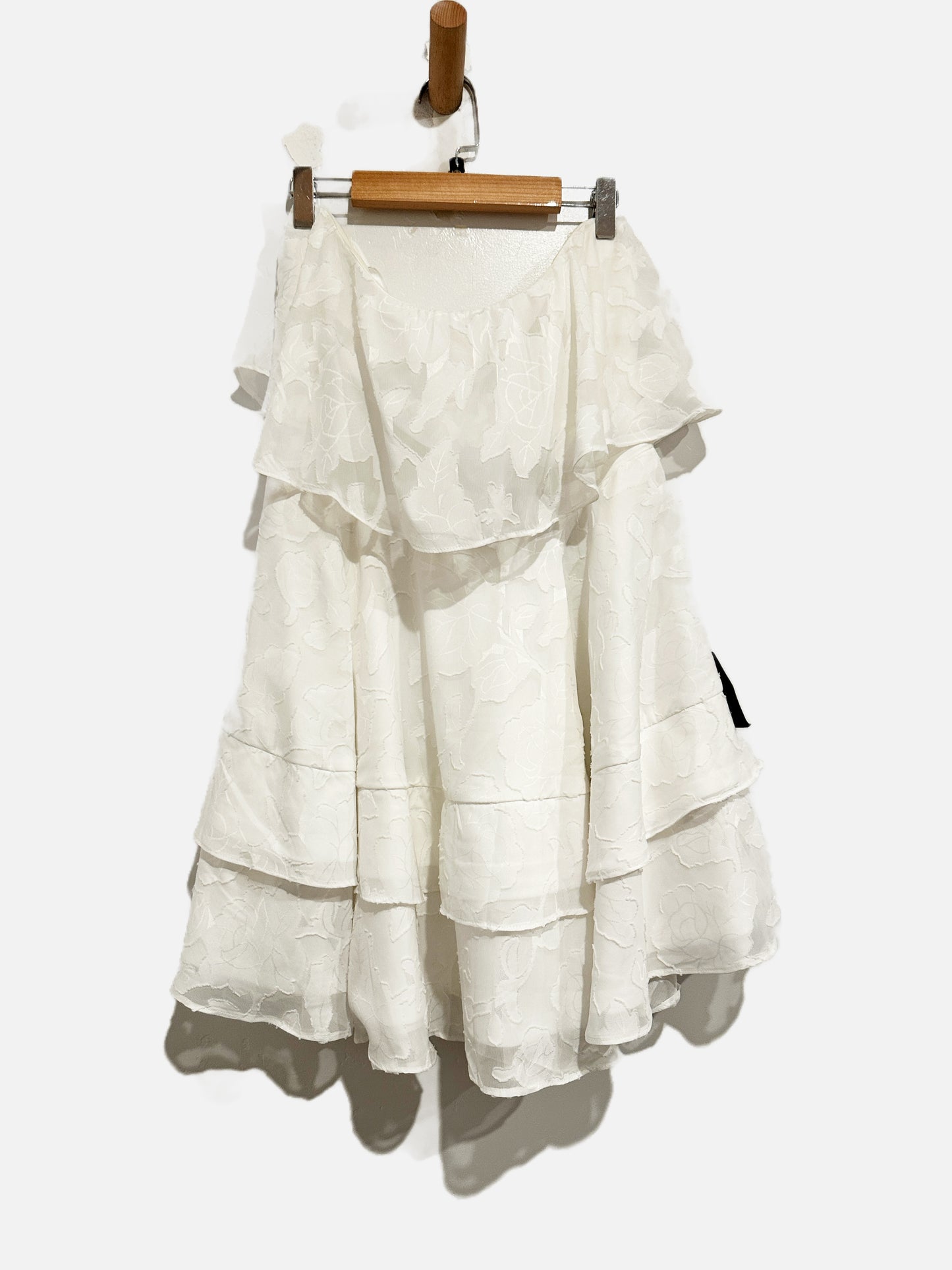 Lulus True Lover White Burnout Floral Ruffled Strapless Mini Dress - Large