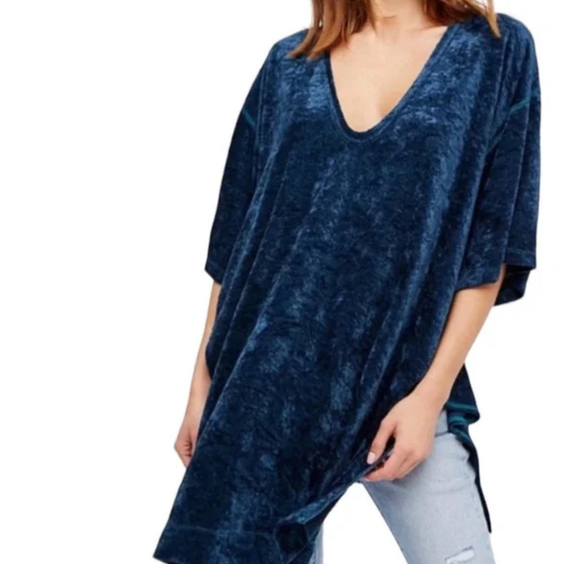 Free People Blue Crushed Velvet Tunic - Small
