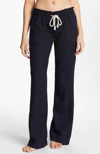 Roxy Oceanside Linen Blend Beach Pants in True Black - Large