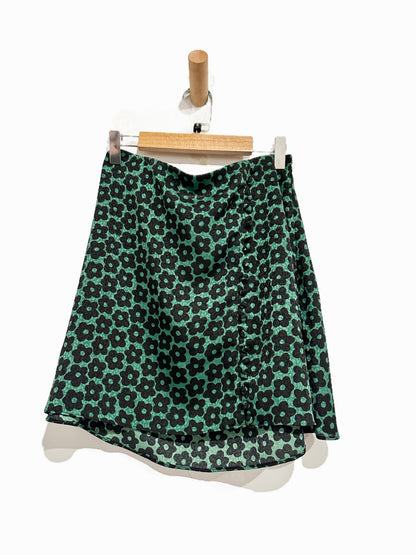 Urban Outfitters Green and Black Floral Button Mini Skirt - Small