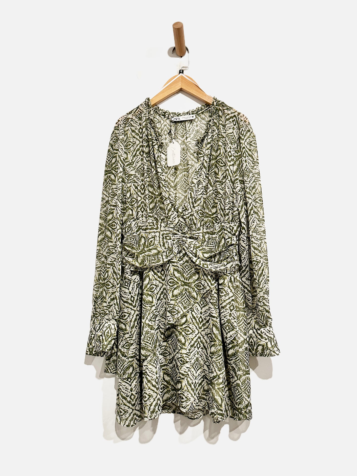 Zara Green Printed LS Dress - Medium