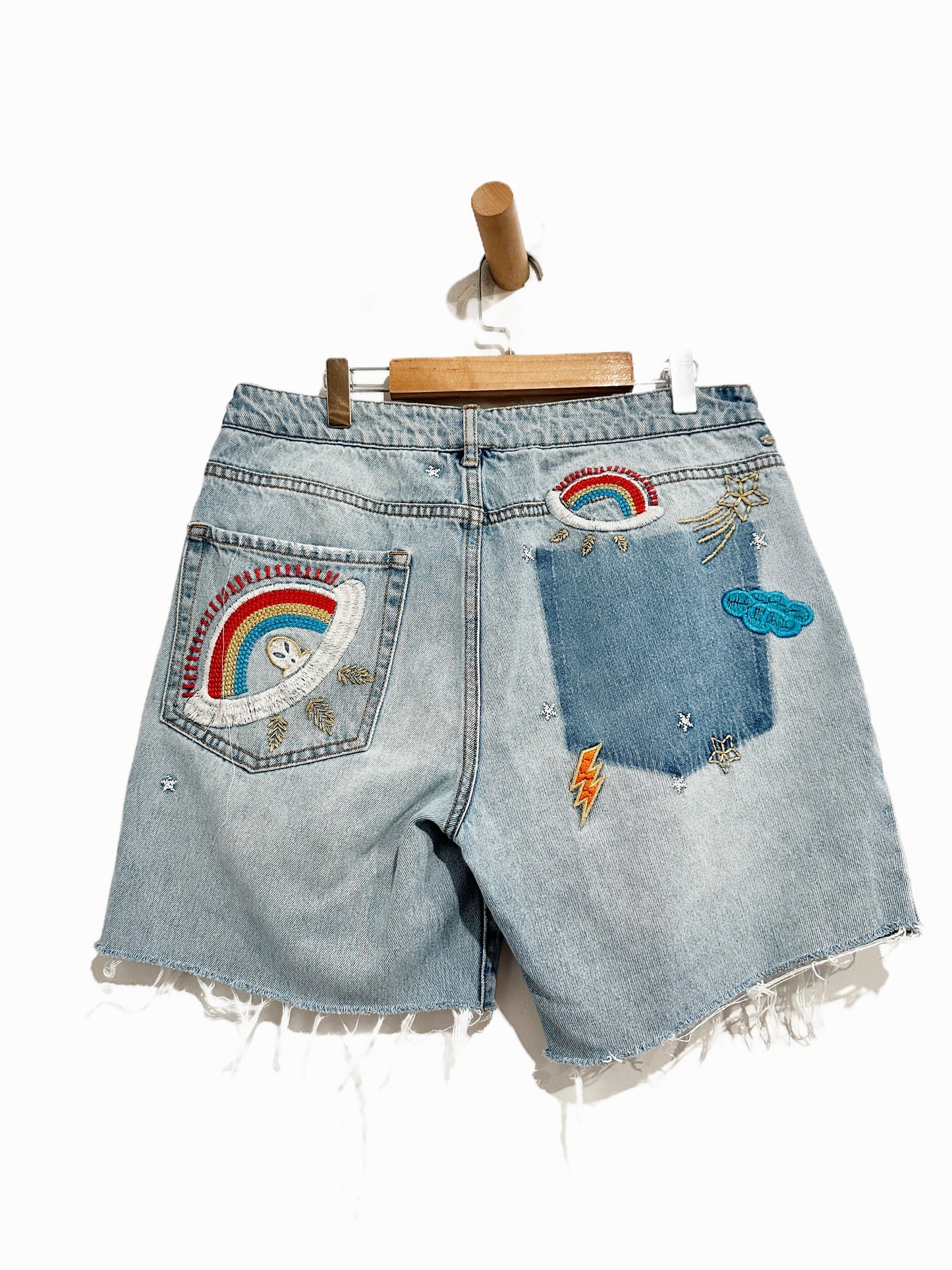 Embroidered Denim Shorts