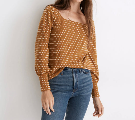 Madewell Yellow Floral Jacquard Square Neck Top - Small