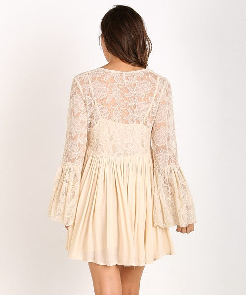 Free People With Love From India Cream Lace Mini Dress - Small