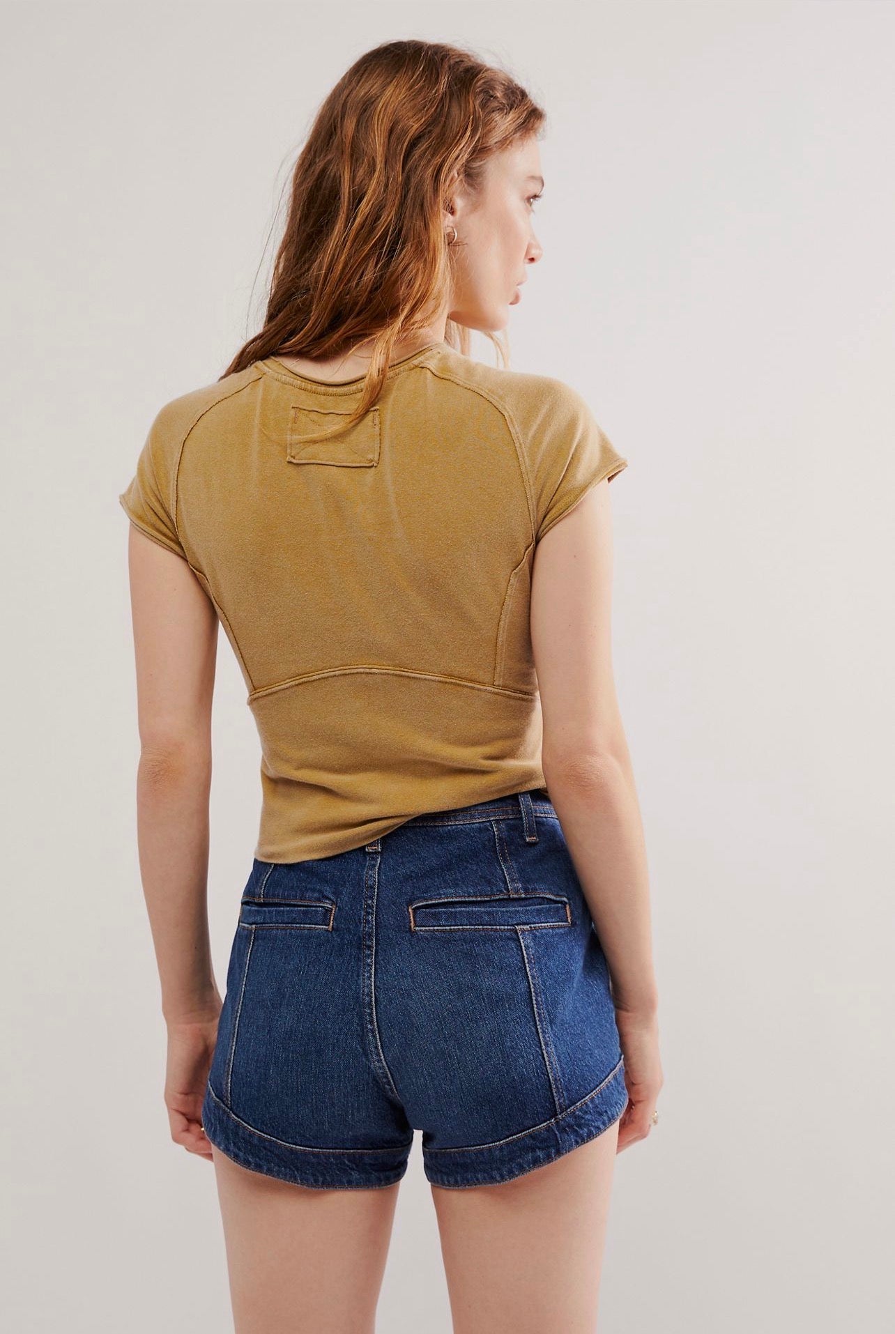 Free People Protagonist Cropped Cap Sleeve Tee in Golden Eagle - XS