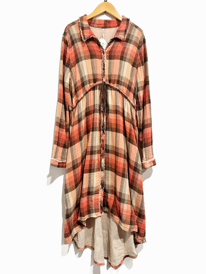 Free People Red Plaid Shirt Dress - Large