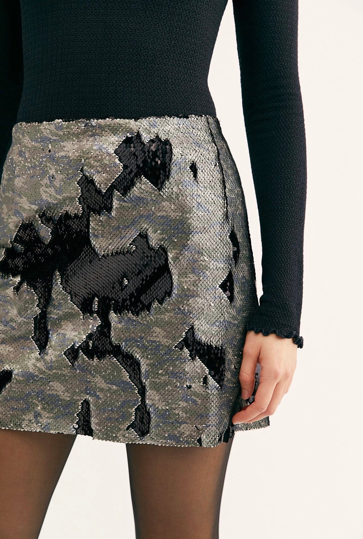 Free People Sequin Mini Skirt in Camo - 10