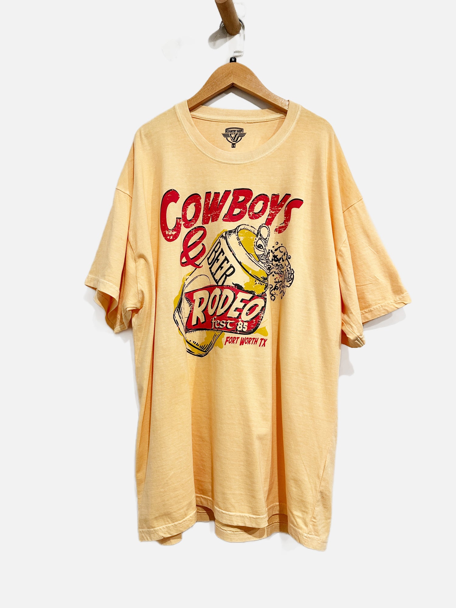 Country Deep Yellow Cowboys and Beer Rodeo Graphic Tee - S/M