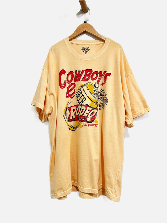 Country Deep Yellow Cowboys and Beer Rodeo Graphic Tee - S/M