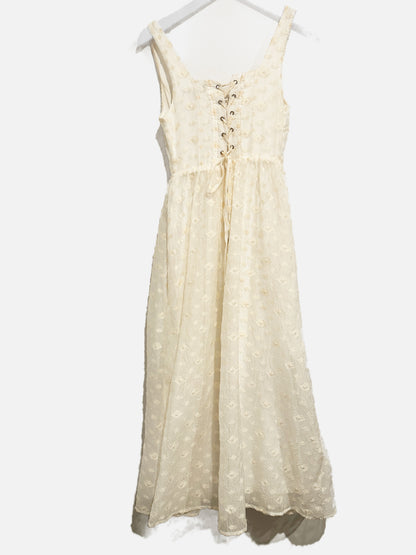 Lulus Immaculate Elegance Cream Jacquard Lace-Up Midi Dress - XS