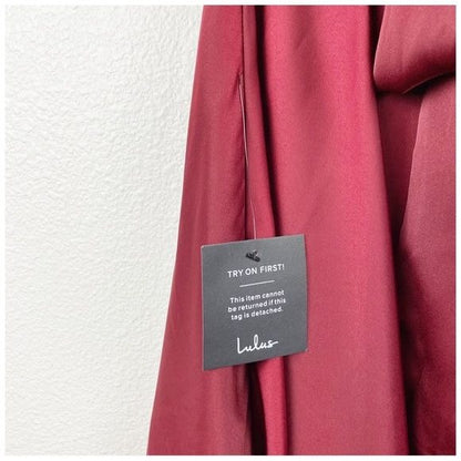 NWT Lulus Add Some Glam Wine Red Satin Tie-Back Skater Dress Size Large