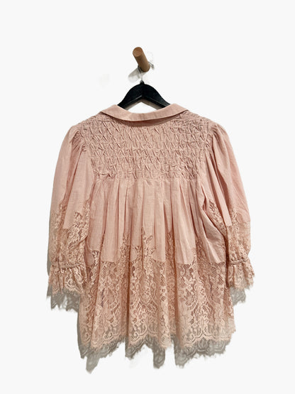 Anthropologie Victorian Sheer Lace Blouse in Pink - Medium