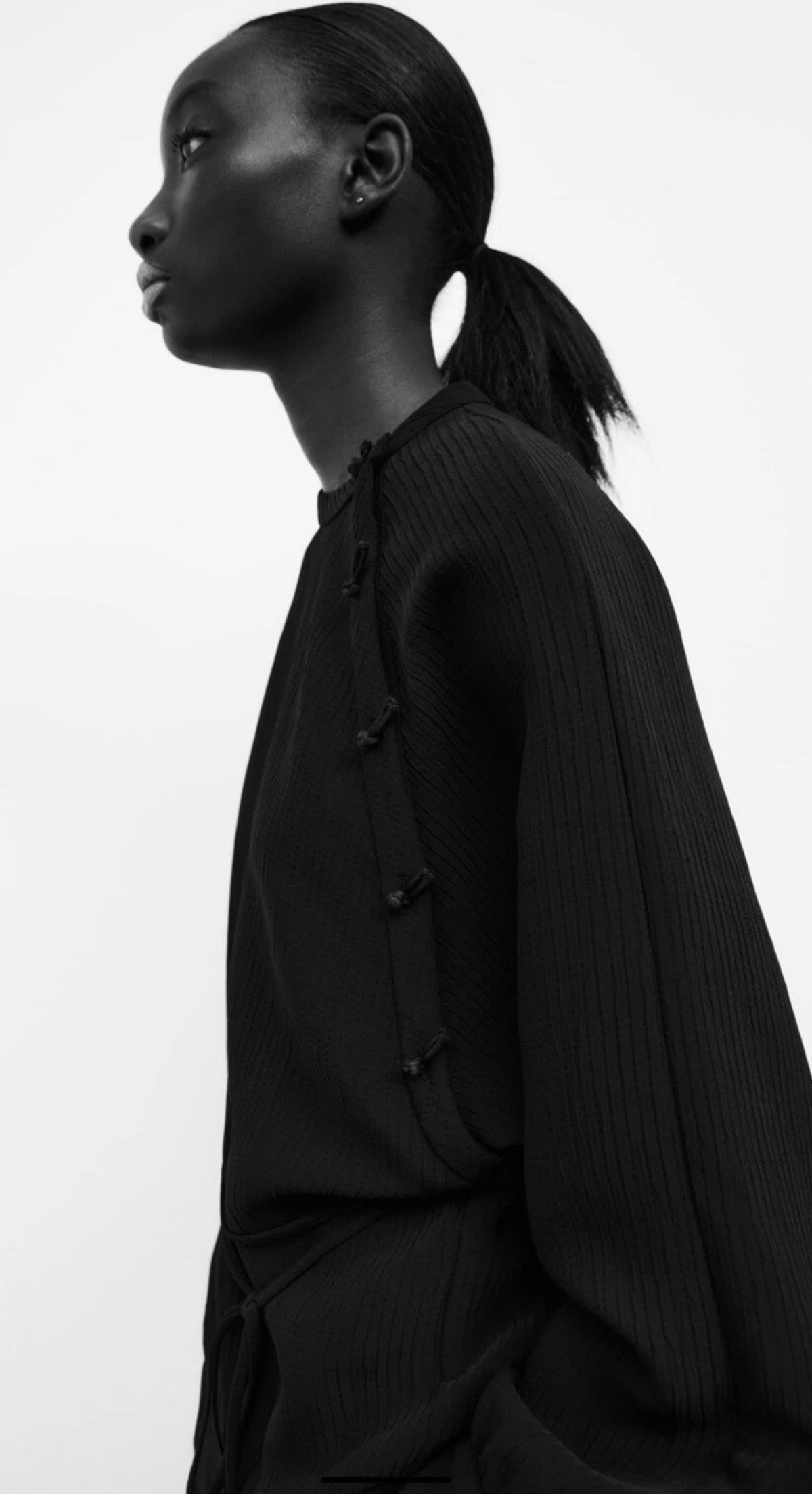 Zara Black Tie Long Sleeve Blouse - Large