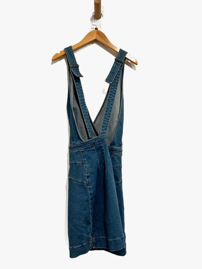 Free People Denim Mini Pinafore Dress - Small