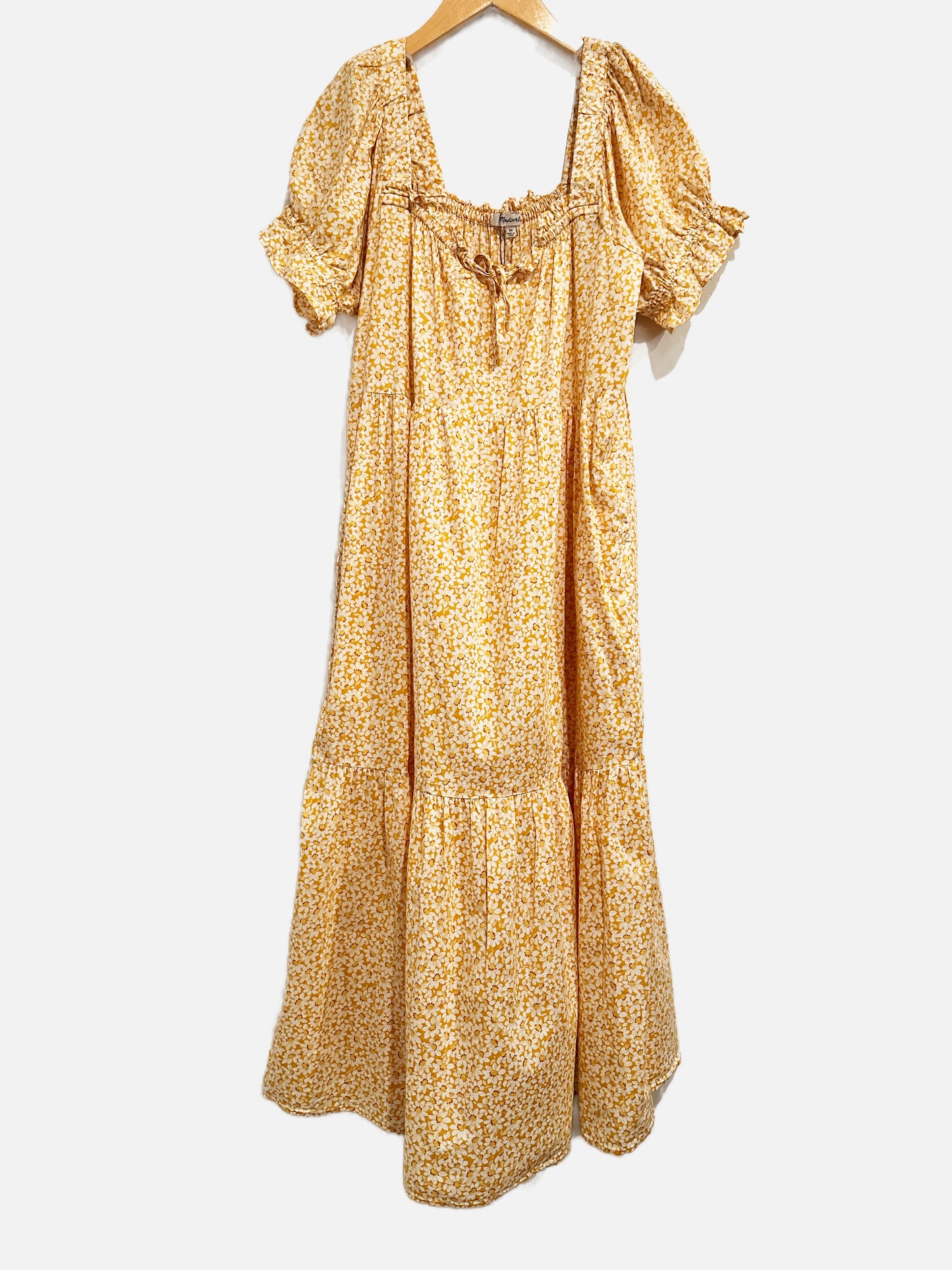 Madewell Square-Neck Tiered Midi Dress in Sunflower Field - XS