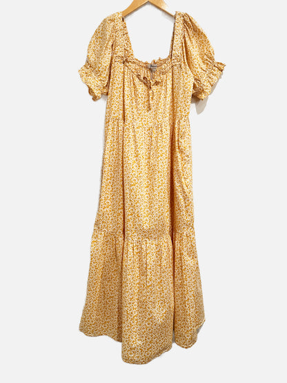 Madewell Square-Neck Tiered Midi Dress in Sunflower Field - XS