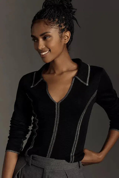 Anthropologie Pilcro Black Collared Top - XXS