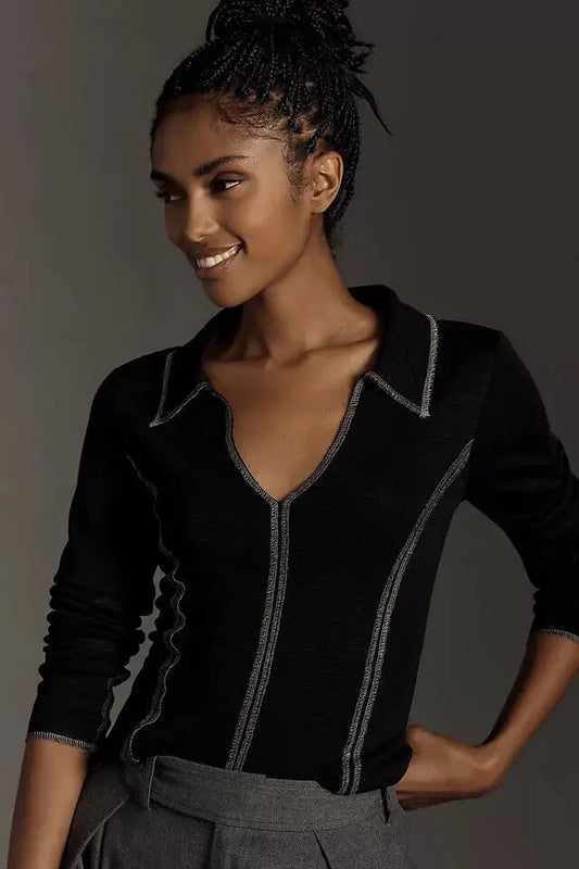 Anthropologie Pilcro Black Collared Top - XXS