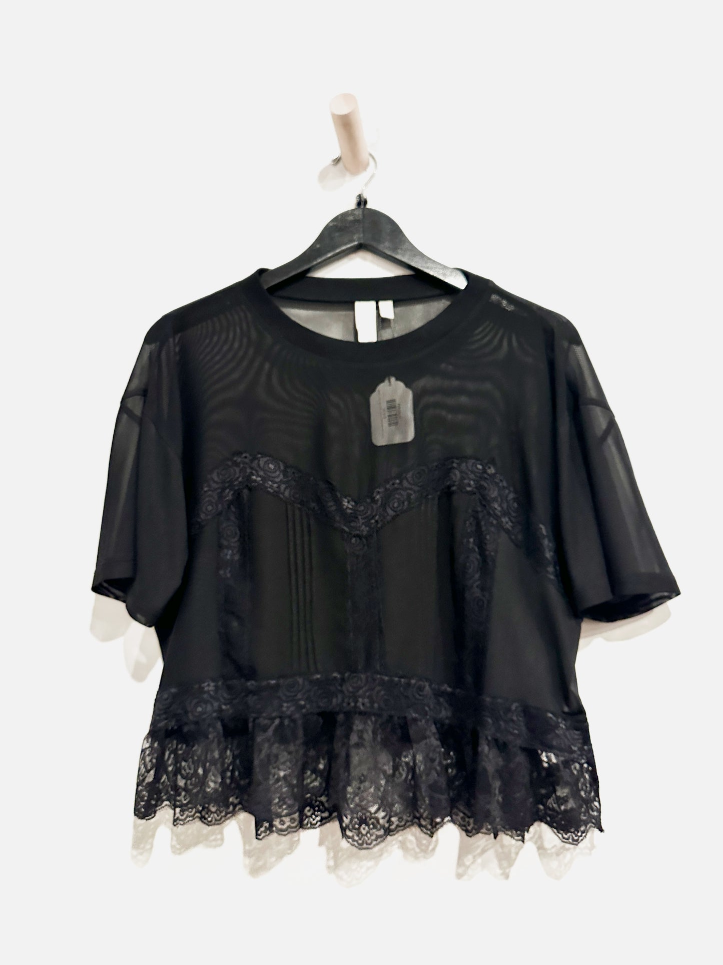 Anthropologie Dolan Black Short Sleeve Sheer Lace Top - Small