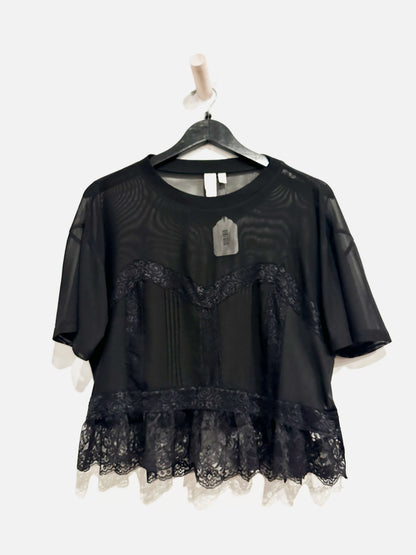 Anthropologie Dolan Black Short Sleeve Sheer Lace Top - Small