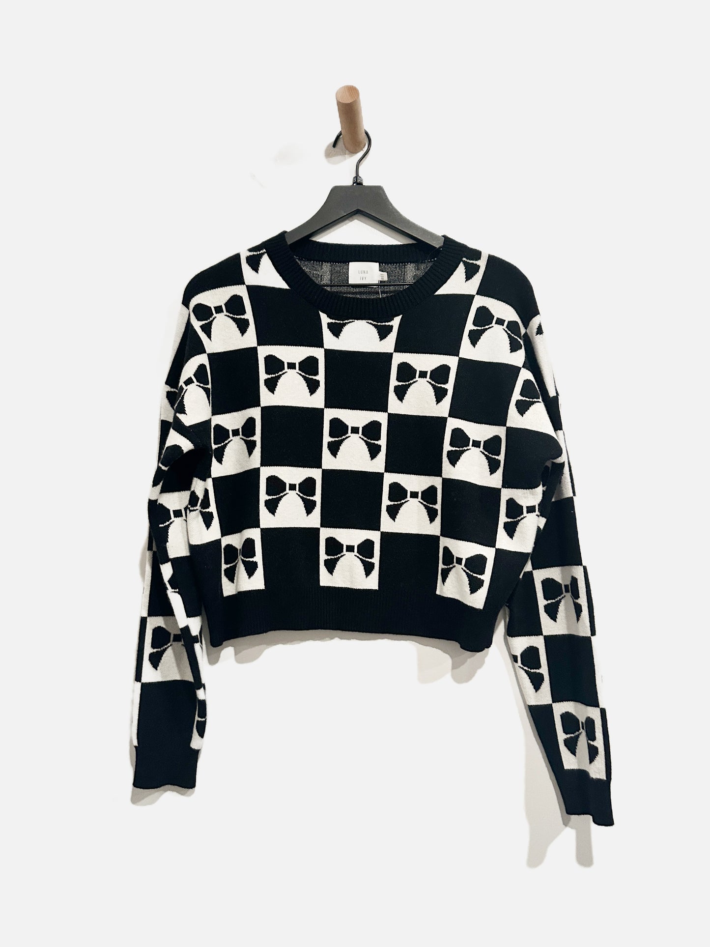 Luna Ivy Black and White Bow Sweater - XS