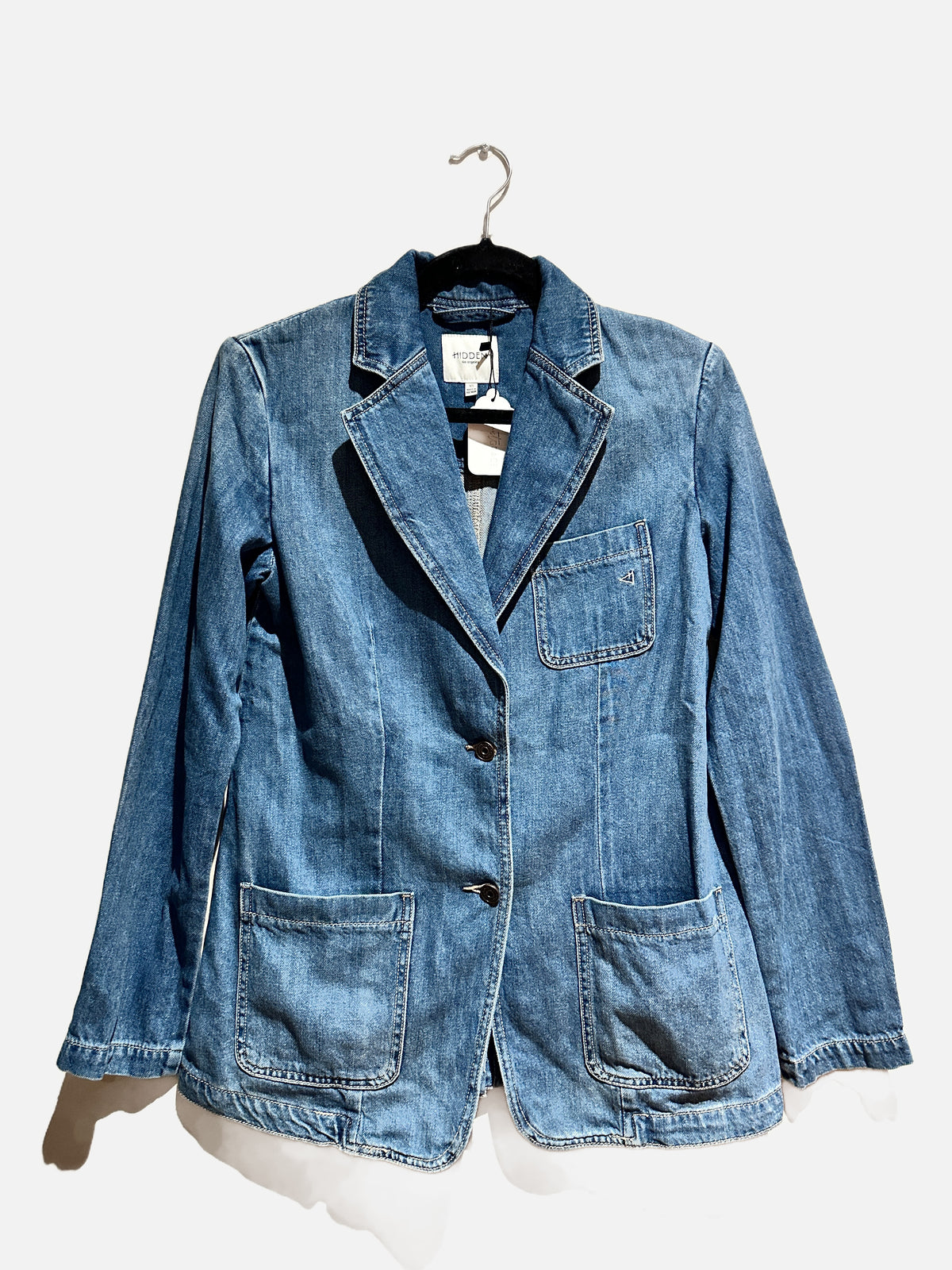 Hidden Rebel Denim Blazer in Medium Wash - XS