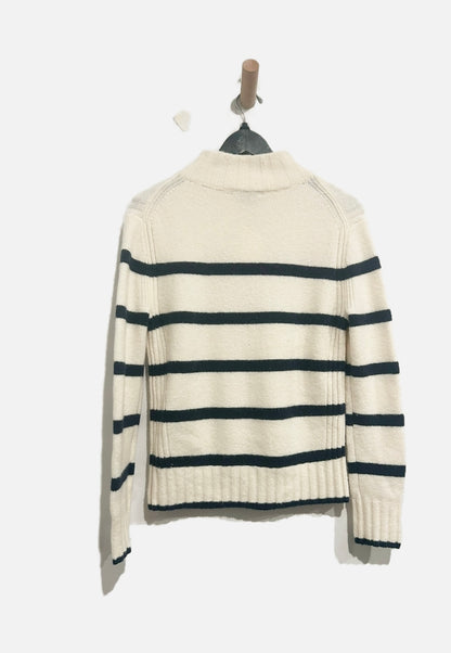 J.Crew White and Navy Stripe Mock Neck Sweater - XS