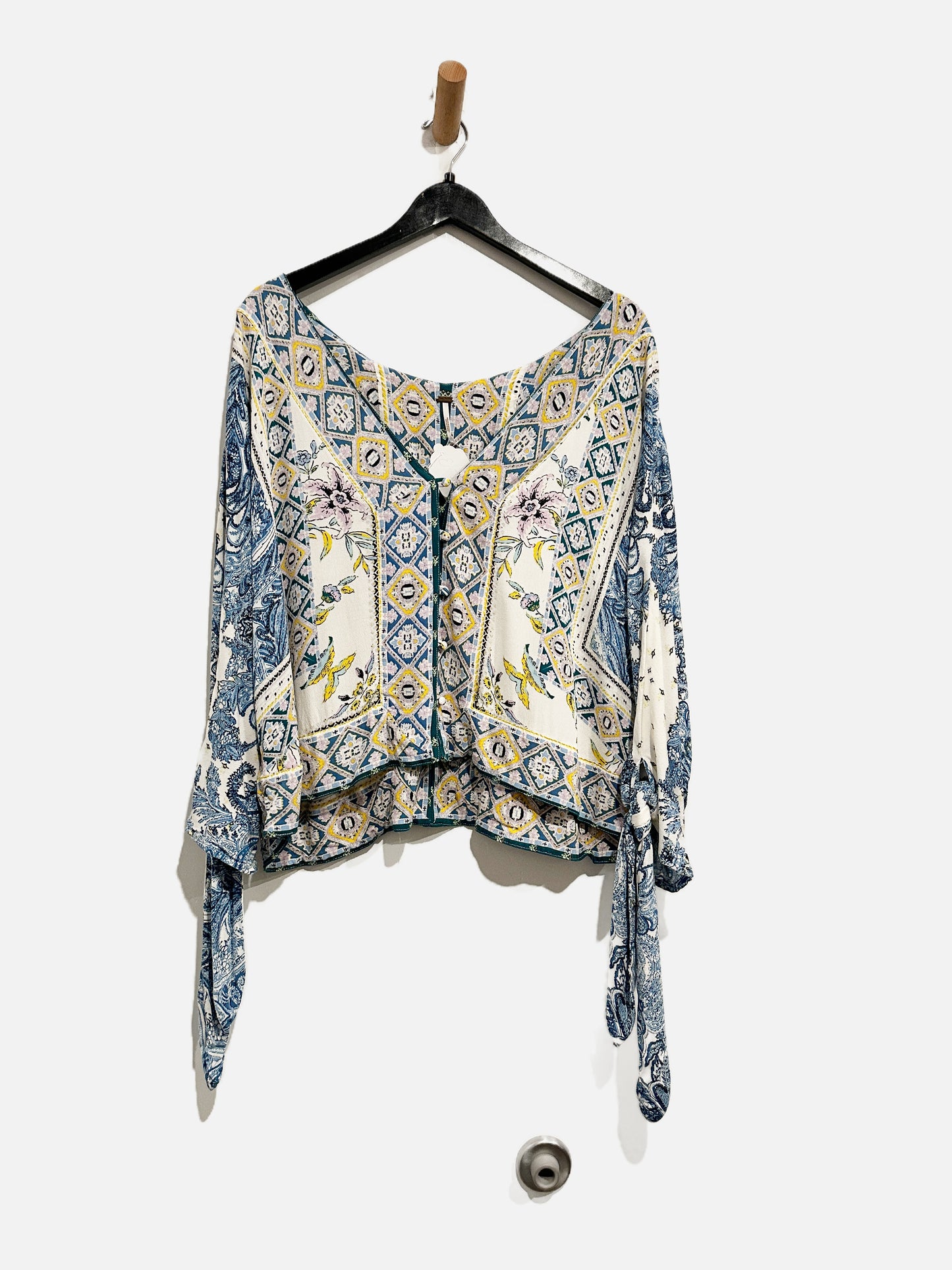 Free People Blue Floral Button Down Blouse - Medium