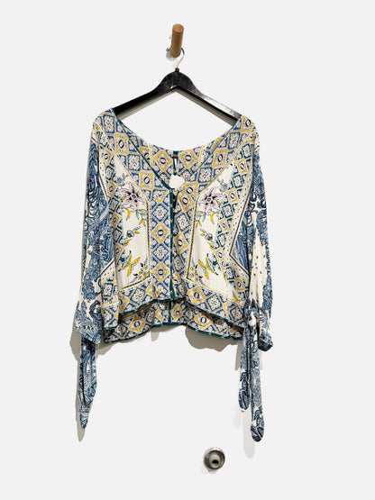 Free People Blue Floral Button Down Blouse - Medium