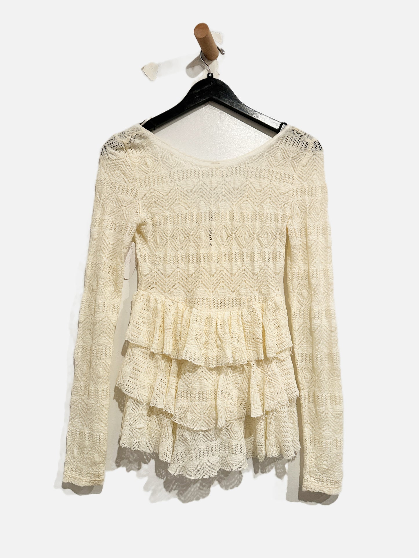 Free People Cream Ruffle Lace LS Top - XS