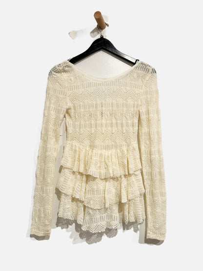 Free People Cream Ruffle Lace LS Top - XS