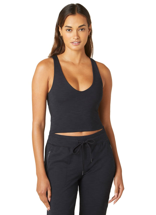 Beyond Yoga Heather Rib Fresh Cut Cropped Tank in Black