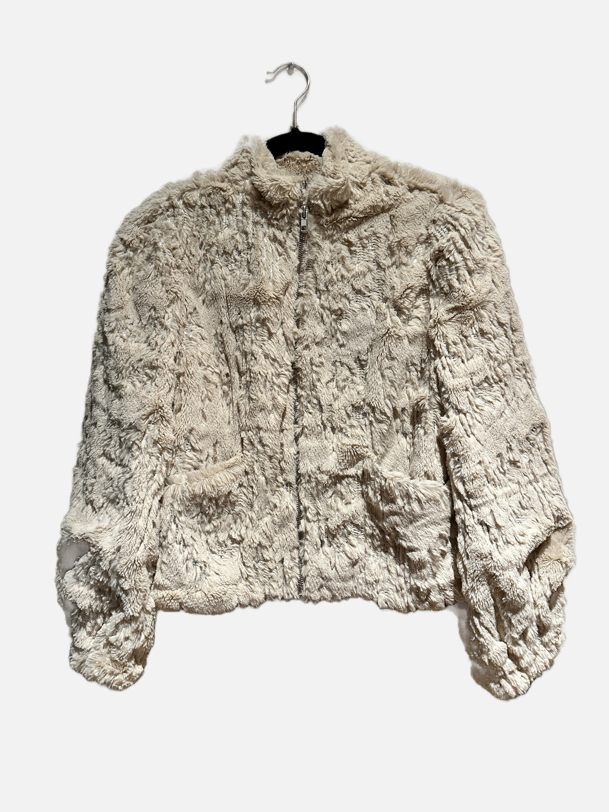 Chaser Faux Fur Sequin Puff Sleeve Jacket - XS