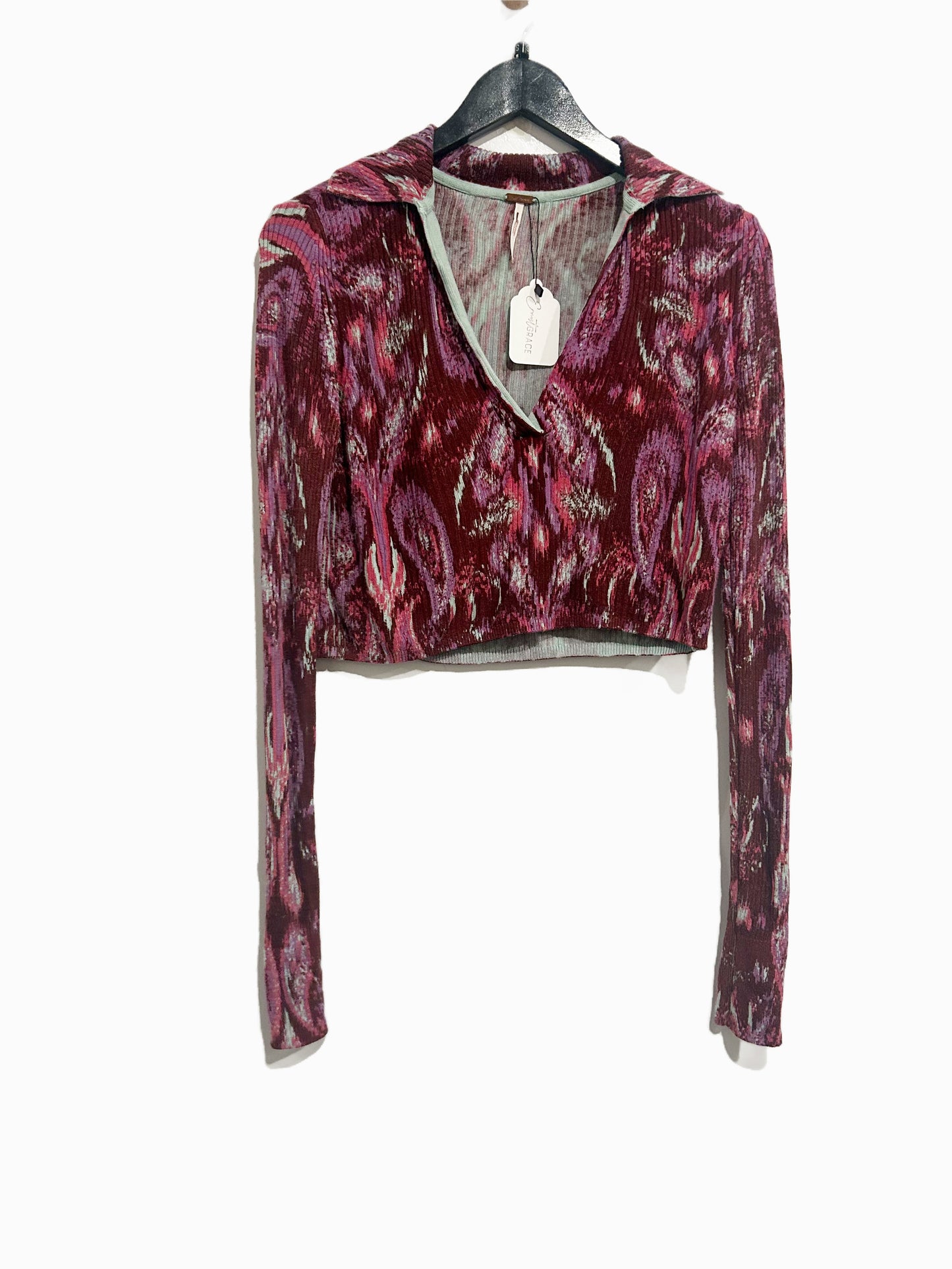 Free People Cherie Printed Top in Wine - Small