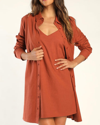 Lulus Orange Linen Dress Set - Medium